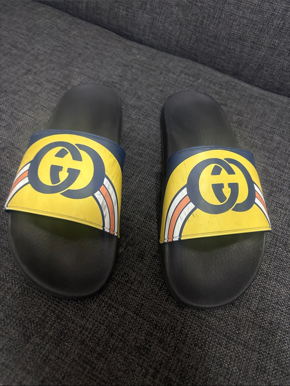 Gucci Yellow & Black Logo Slide Sandals